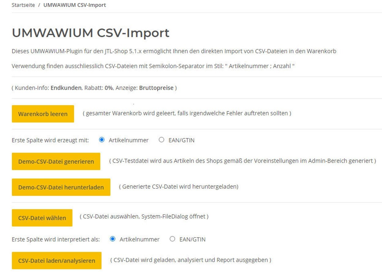 UMWAWIUM CSV-Import Plugin für den JTL-Shop 5